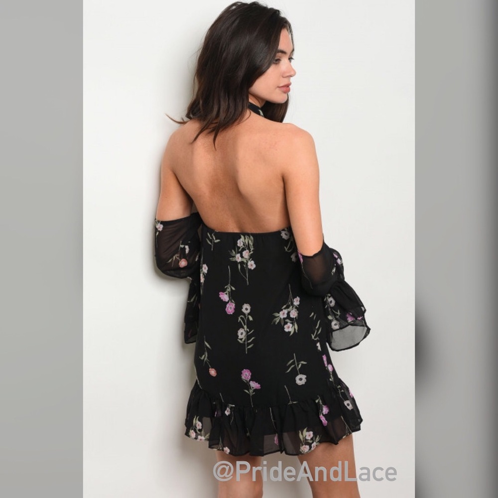 LAST 1 🌷Black Floral Cold Shoulder Dress🌷 - Picture 2 of 2